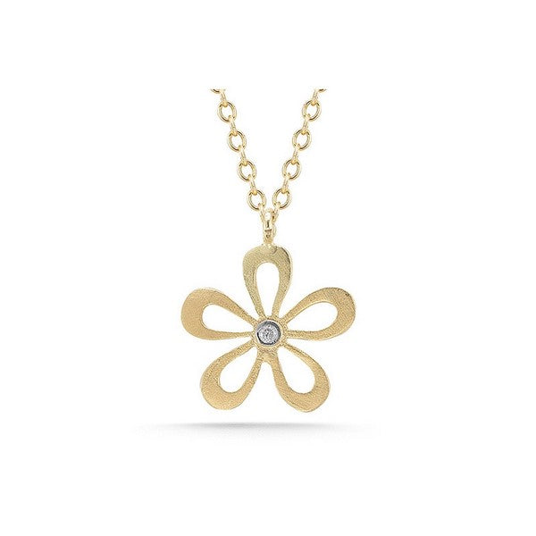 An artistic flower pendant with a center stone inlay
