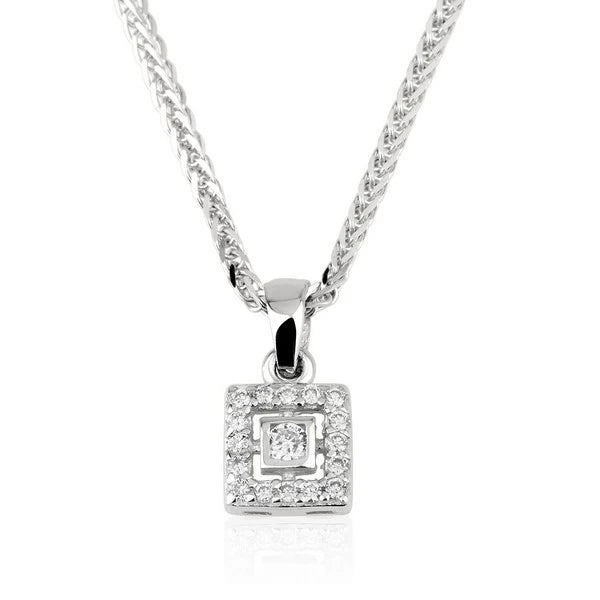 Square pendant with a center stone set with diamonds