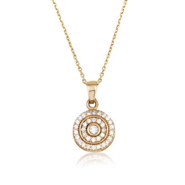 pendant inlaid with a center round Diamond with  pave Diamonds around